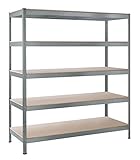 SCHULTE Regalwelt Schwerlastregal mit 5 Holzböden, 180x160x60 cm (HxBxT), Traglast pro Ebene ca. 250 Kg, verzinkt, Lagerregal, Kellerregal, Werkstattregal, Steckregal