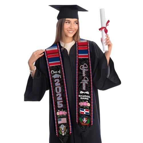 MonkeyVan Personalized Dominican Republic Graduation Sash,Custom Dominican American Flag Stole 2025,Dominican Graduation Sash S106