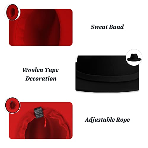 Image of Wide Brim Fedora Hats for Women Mens Felt Fedora Hats With Belt Buckle