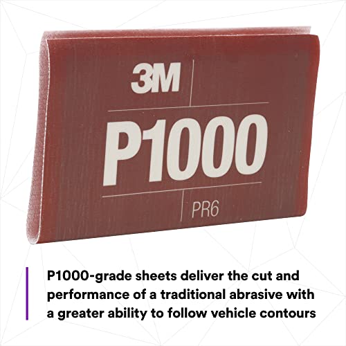 3M Hookit Flexible Abrasive Hand Sheet 34341, 5.5 In X 6.8 In, 1000+ Grade, 25 Pack, Long Lasting, Blend Sanding, Defect Removal #TOP3