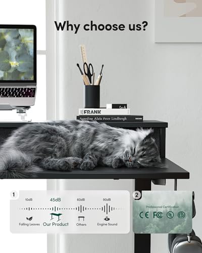 Image of FEZIBO L-Shaped Electric Standing Desk, 63 x 48 Inches Height Adjustable, Reversible Tabletop, Corner Desk with Drawers, Ergonomic Computer Table, Black Top