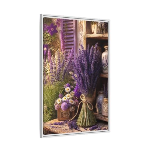 Tableau lavande violette au-dessus de la cheminée du salon