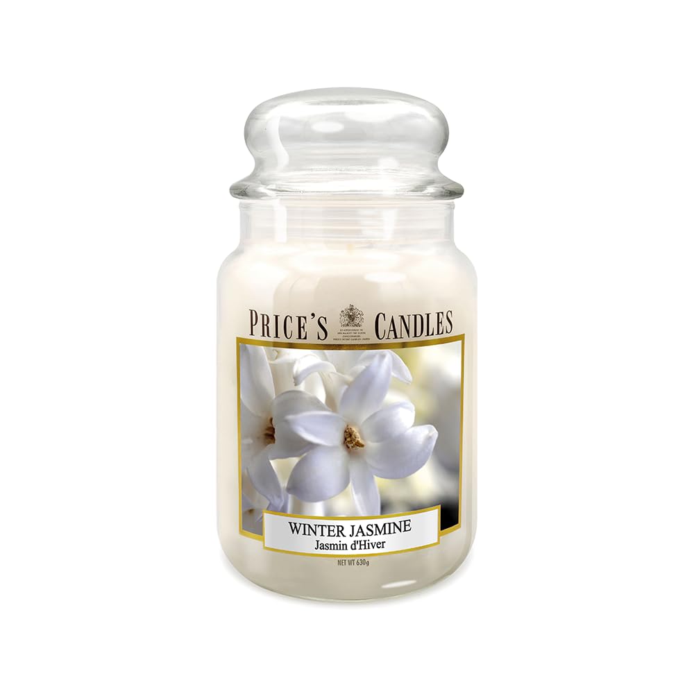 Price's Candles Large Jar Candle Winter Jasmine Scented Candle Long Lasting Wax Candle in Glass Jar for Home Décor Relaxation and Everyday Fragrance Up to 150 Hours Burn Time