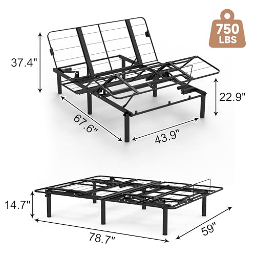 Image of Anwick Queen Adjustable Bed Frame with Remote, Head & Foot Incline, Zero Clearance Base, USB-A & USB-C Ports, Under-Bed LED Nightlight (Black)