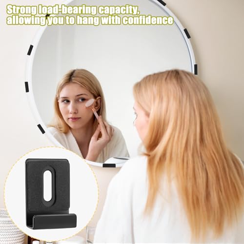Image of 12 Pcs Metal Mirror Holder Clips Hanger Kit, Mirror Clips for Wall Mounting Holder Hanging with Screws Hooks Rubber Pads, Frameless Mounting Hardware Heavy Retainer for Tile Billboard Display(Black)