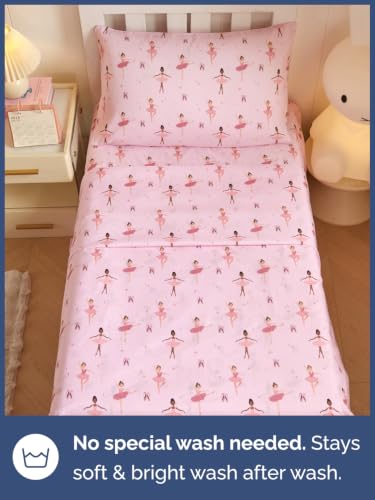 Image of Kids Twin Size Ballerina Bed Sheets - 3 Piece Kids Ballerina Sheet Set - Ballet Dance Bedding - Ultra-Soft, Cute & Cozy - Breathable & Machine Washable - Pink Bed Set for Boys, Girls, Teens & Toddlers
