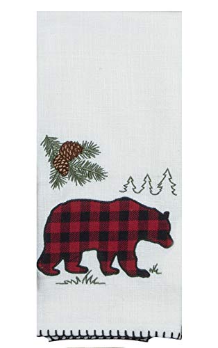 3 Cabin Lodge Themed Decorative Cotton Kitchen Towels Set With Bear And Moose Print | 2 Applique Tea Towels And 1 Jacquard Tea Towel For Dish And Hand Drying | By Kay Dee Designs #TOP1