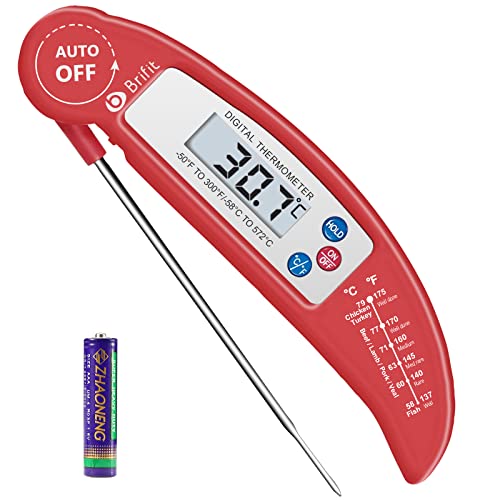 AMIR Thermometre de Cuisson, Thermomètre de Cuisine Numérique， Avec Sonde pour Cuisine,Barbecue, Volaille, Grill, Pliable - Rapide avec Mode Marche(Rouge)