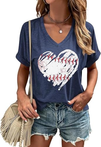Baseball Mom Shirts for Women Baseball Game Day Graphic V Neck Short Sleeve Tee Top Softball Mom T Shirt