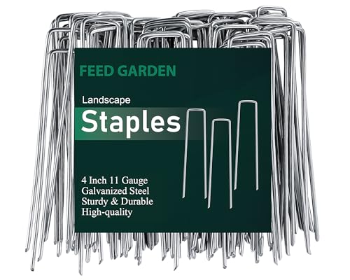 Image of FEED GARDEN Galvanized Landscape Staples 4 Inch 100 Pack 11 Gauge Anti-Rust Garden Stakes Landscaping Fabric SOD Pins Yard Stakes for Weed Barrier Fabric, JC-DD-4IN