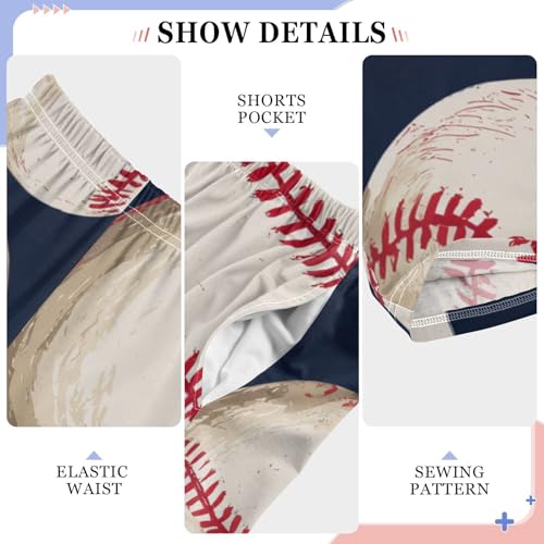 ZZXXB Retro Baseballs Print Boys Long Pants Soft Trousers Elastic Waist Kids Lounge Bottoms with Pockets S-XL4