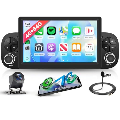 4G+64G Android Autoradio per FIAT Panda 2013-2020 Wireless Carplay Android Auto GPS Navi WiFi Mirror Link 7 Pollici Touchscreen Autoradio 2 Din con Bluetooth FM/RDS/32 EQ/USB/SWC Telecamera Posteriore