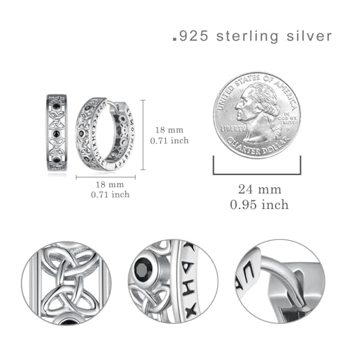 Viking Earrings Men 925 Sterling Silver Mens Hoop Earrings Celtic Huggie Hoop Earrings Punk Viking Jewelry Gifts for Men4