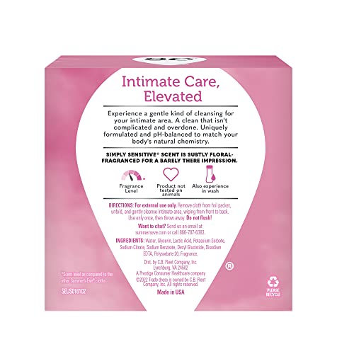 Summer’s Eve Simply Sensitive Daily Gentle Feminine Wipes, Ph Balanced, 16 Count, 12 Pack #TOP6