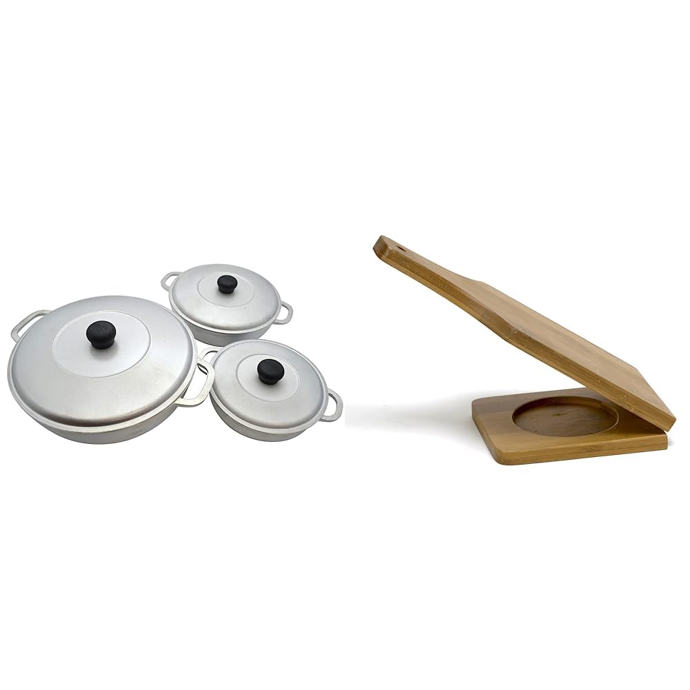 Photo 1 of "POTS ONLY" IMUSA USA Traditional Colombian Natural Caldero 3-Piece(1.5/3.5/7.0 Quart) Dutch Oven Set & IMUSA USA Traditional Jumbo Bamboo Tostonera/Plantain Masher,Natural Dutch Oven + Masher,Natural Small