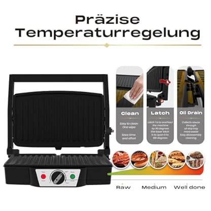 SUPERLEX Edelstahl Kontaktgrill Elektrogrill 1500-1800W mit Antihaftplatten | Sandwichmaker & Panini Grill für Steak/Gemüse | Kompakt 27.5x17.8cm, Deckel aus Edelstahl – Bild 7