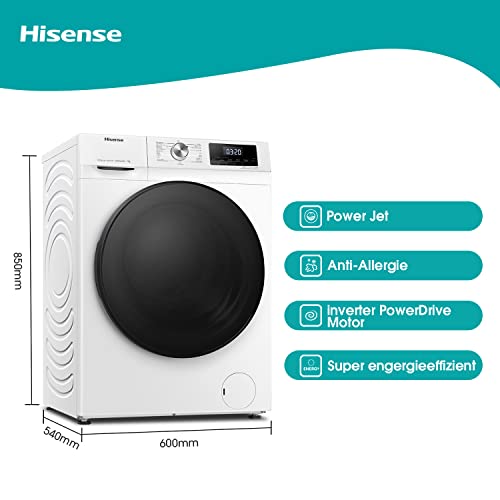 Hisense WFQA7014EVJM Waschmaschine mit Dampffunktion/ 7 kg /AquaStop/ 1400 U/min /15 Programme/ Inverter PowerDrive Motor/Edelstahltrommel/Kindersicherung/Trommelreinigung/Weiß - 0