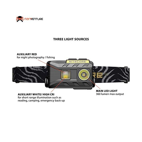 Nitecore NU25 Stirnlampe - USB Wiederaufladbare - LED 360 Lumen - Rotlicht Kopflampe - 160 Stunden Laufzeit Wasserdicht – Bild 3