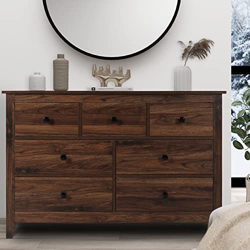 Vikiullf Dresser for Bedroom, Wooden Bedroom Dresser with 7 Drawers, Farmhouse Style Bedroom Furniture, Brown Vikiullf Dresser for Bedroom, Wooden Bedroom Dresser with 7 Drawers, Farmhouse Style Bedroom Furniture, Brown