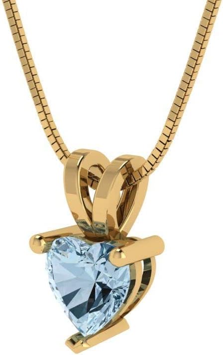 Clara Pucci 14K Yellow Gold Plated Solitaire 16" Box-Chain Necklace - Sterling Silver 0.5ct Heart Cut Aquamarine Pendant - Image 2
