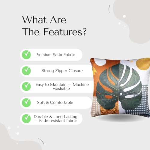 Image of Decorative Satin Sofa Cushion Covers Set of 5, 16 x 16 Inches, Multicolor Floral Printed Pillow Covers for Living Room, Bedroom, Couch & Sofa, Soft Glossy Fabric, Zipper Closure