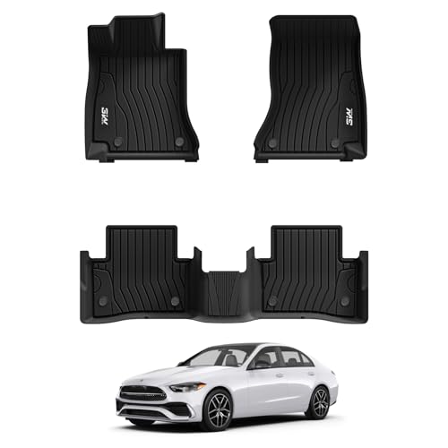 3W Floor Mats for Benz C-Class 2022-2026 C300/C43 AMG/C63 AMG S/C63 AMG S E (Sedan Only) TPE All Weather Custom Fit Floor Liner for Benz C Class 1st & 2nd Row Car Mats Black