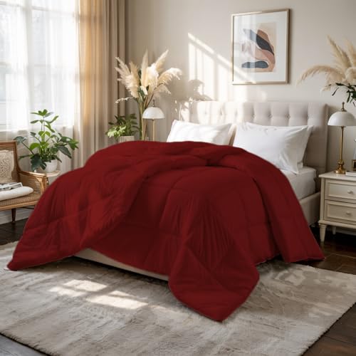 Image of Earthlycozy 500 GSM Premium Comforter - All-Season Down-Alternative, Lightweight, Breathable, Hypoallergenic and Machine Washable (Burgundy, Single)
