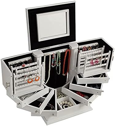 KINGX Jewellery Organizer Desktop Cabinet Shape 5 Layers Mirrored Jewelry Storage Expandable Armoire Rings Watch Organizer Necklace Earring Storage KINGXes for Women Large