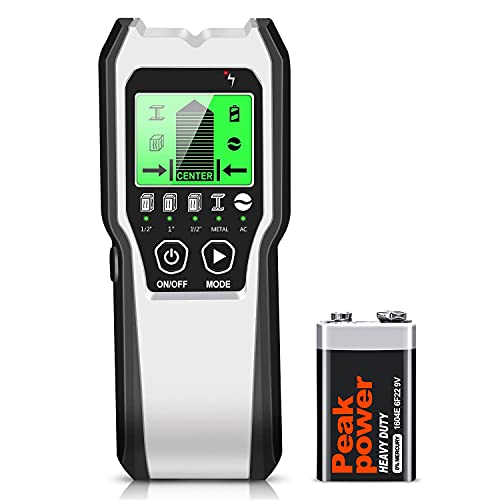 Stud Finder Wall Scanner 5 in 1 Upgraded Electronic Wall Scanner with Battery for Wood Metal and AC Wire Detection,HD LCD Display and Audio Alarm(Silver)