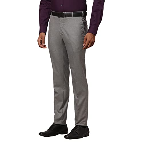 Image of Raymond Men's Polyviscose Blend Structure Pattern Slim Fit Flat Front Formal Trouser