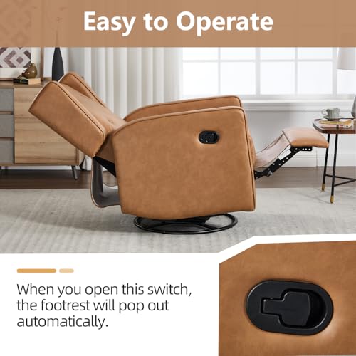 Image of CANMOV Swivel Rocker Recliner Chair Set of 2, Nursery Glider Chair, Nursery Rocking Chairs, Manual Reclining Chair, Brown