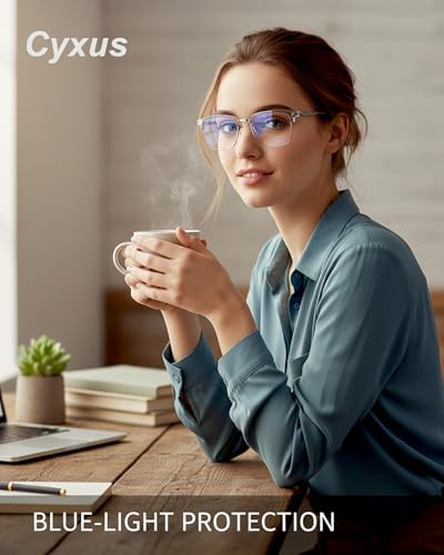 Image of Cyxus Retro Blue Light Glasses Men - Square TR90 Metal Blowline Frame Stylish Trendy for Computer Daily Work 8252