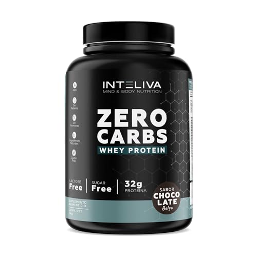 Inteliva Proteína Zero Carbs en polvo, whey sin lactosa, sin azúcar. 32 gramos de proteína por porción. 25 porciones, 1kg. (Chocolate Belga)