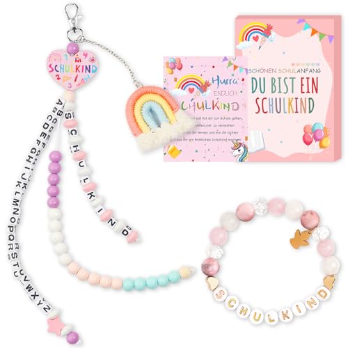 QUANMAITONG Schultüte Mädchen Einschulung Geschenk，Schultüte Stoff Schulkind 2025 Mädchen Ärmbänder Schulanfang Schultüten，Glücksbringer Schultüte Füllung Inhalt Mit Grußkarte Geschenkbox
