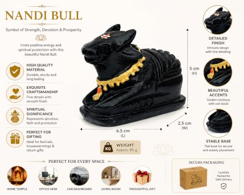 Image of Nandi Idol, Handcrafted Matt Finish Shiva's Cow Statue for Temple Puja & Home, Nandi Pindi Showpiece, Ideal Gift Item for Housewarming Black (Small)
