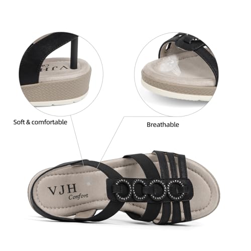 Image of VJH confort Women's Flat Sandals, Comfort Slip-on Elastic Ankle Strap Slingback Light Weight Casual Walking Sandals