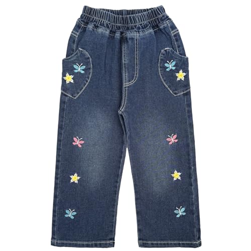 Peacolate 2-12Years Little Big Girls Spring Autumn Embroidered Jeans Pants for Kid