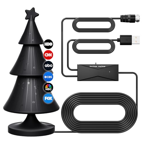 WERCHTAY TV Antenna for Smart TV Indoor, Christmas Tree Antenna, HD Digital Antenna 360°Long Range Reception Base Amplifier Signal Booster for Local Channels Supports 4K 1080p (Style2-Tree)