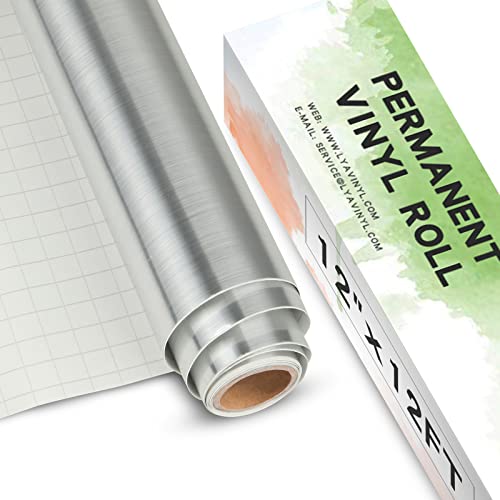 Image of Lya Vinyl Metallic Brushed Silver Permanent Vinyl Roll, 12'' x 12FT, for Home Decor, Party Decoration, Mug, Window, Durable, Waterproof, Indoor and Outdoor Use