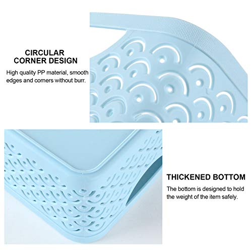 STARVAST 5 Pack Plastic Storage Baskets, Portable Blue Fish Scale Pattern Hollow Desktop Storage Bin Box with Handle for Kitchen, Bathroom, Kids Room or Nursery Storage – 9.4 x 7.1 x 4.1 inches