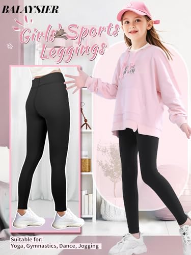 BALAYSIER Sporthose Mädchen Kinder Sportleggings High Waist Elastisch Sport Leggings Mädchen Yogahose Kinder(Schwarz,160)