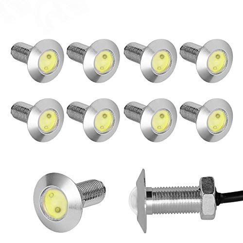 YITAMOTOR 23mm Eagle Eye LED Bulb White, 12V Waterproof Ultra Thin Silver Aluminum Shell DRL Fog Light Tail Back-up Turn Signal Light Car Motor Clearance Marker Lights,10-Pack