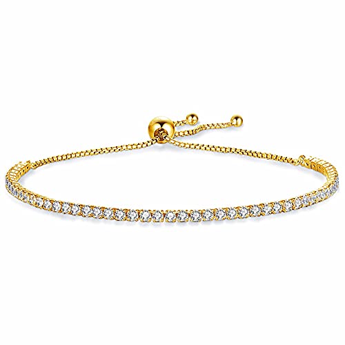 VQYSKO Tennis Bracelets for Women 3mm Cubic Zirconia Gold Plated/White Gold/Rose Gold, Adjustable Bracelets, Great Gifts for Mom/Mother's Day/Anniversary/Birthday/or Wedding Celebration