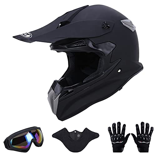 Oumurs Adult Dirt Bike Helmet With Goggles Gloves & Mask Adjustable Sun Visor Motorcycle Adult Atv Helmet Off-Road Motocross Downhill Moped Mx Bmx For Unisex-Adult-Matte Black-188, Xxl #TOP3