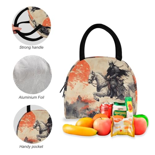 Backpack Lunch Bag Set Sunset Samurai Ukiyo E Print, Big Storage Travel Backpacks with Insulated Lunch Box for Office Hiking Picnic4