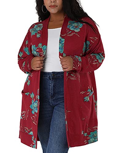 Image of Agnes Orinda Women's Plus Size Lightweight Cardigan Casual Soft Long Sleeve Floral Knit Cardigans with Pockets