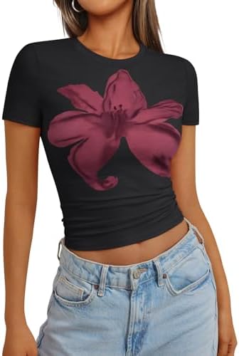 Trendy Queen Womens Short Sleeve Crop Tops Summer Spring T Shirts...