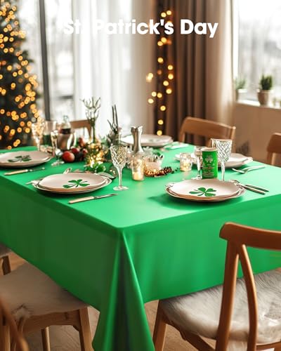 Image of Pureegg Plastic Table Cloth Disposable 10 Pack, 54 x 108 Inch Table Cloths, St Patricks Day, Christmas Decorations, Tablecloths, Rectangle, Forest, Plastic Cover, Leakproof & Sturdy, Green