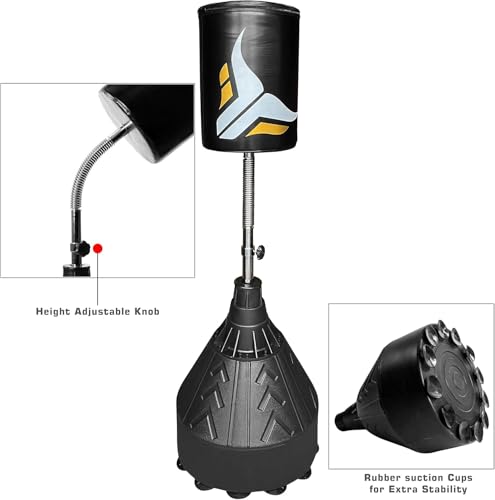 Free Standing Reflex Punching Bag for Adults — Adjustable Height Freestanding Punching Bag with Fillable Heavy-Duty Base Boxing Reflex Bag for Kickboxing, MMA, & Muay Thai Training