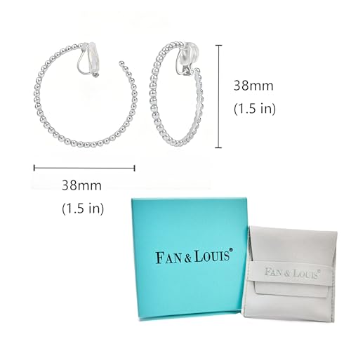 Image of FAN&LOUIS 24K Gold Plated Hoop Clip On Earrings for Women, Gold Beaded Hoop Trendy Hypoallergenic Non Pierced Earrings Painless Lightweight 38mm Clip-On Earrings